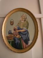 Geborduurd Melkmeisje - schilder Vermeer -goudkleurige lijst, Minder dan 50 cm, Verzenden, Nieuw, Schilderij