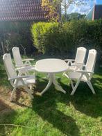 Witte kunststof tuinset met 4 stoelen en tafel, Ophalen, 4 zitplaatsen, Kunststof, Gebruikt