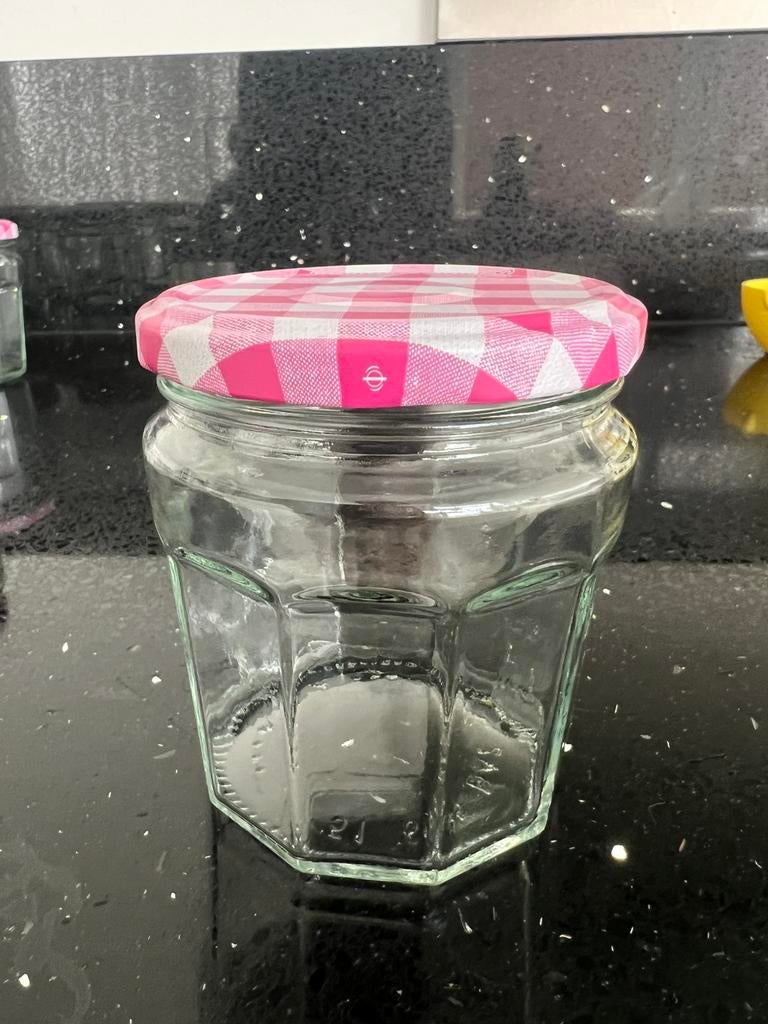 11 x Bonne Maman jampotten van 335 gram met  deksels., Ophalen of Verzenden, Zo goed als nieuw, Glas, Pot, Bus of Blik