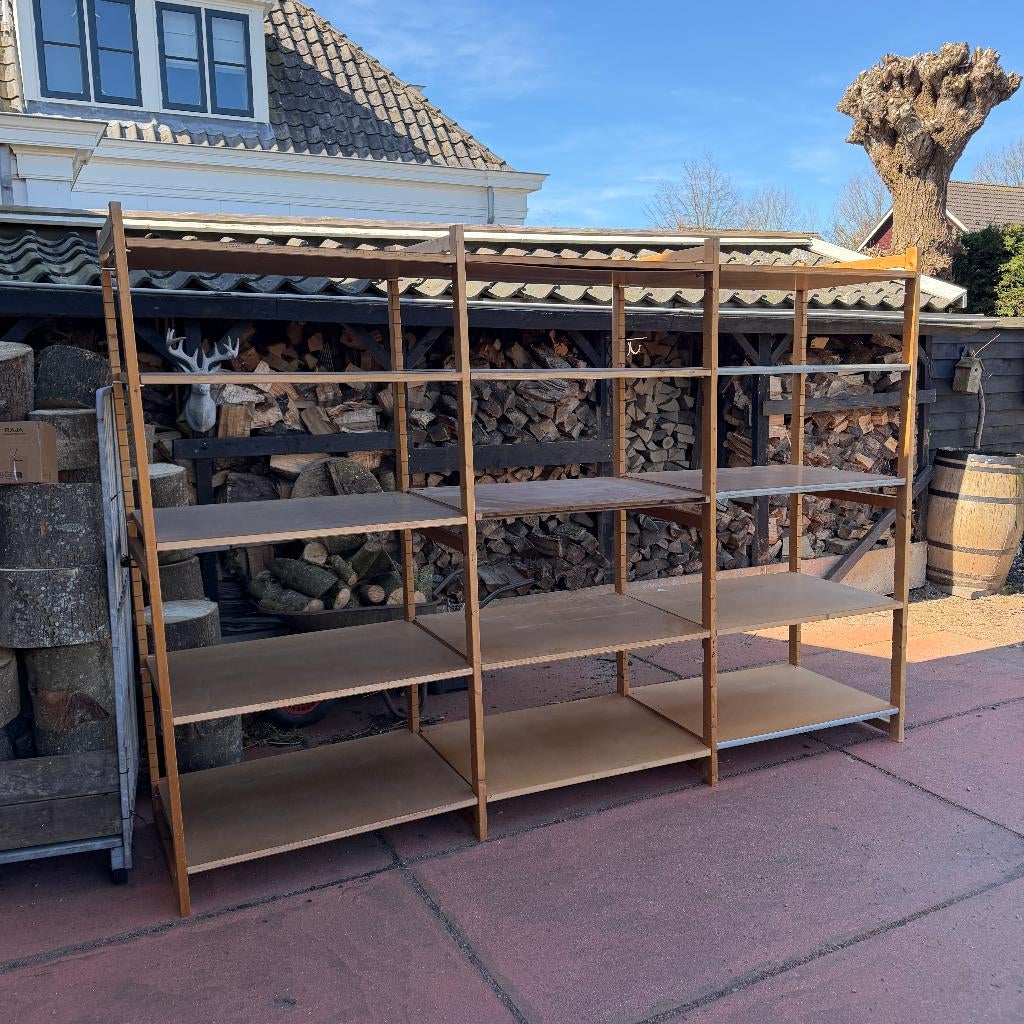 Bruynzeel Archos Stellingkast Houten Stelling 302x70x212cm, Ophalen, Gebruikt, Bruynzeel, Bruynzeel