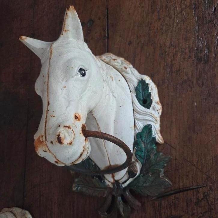 Art Nouveau Gietijzeren Paardenhoofd met Ring, Antiek en Kunst, Antiek | Woonaccessoires, Ophalen of Verzenden