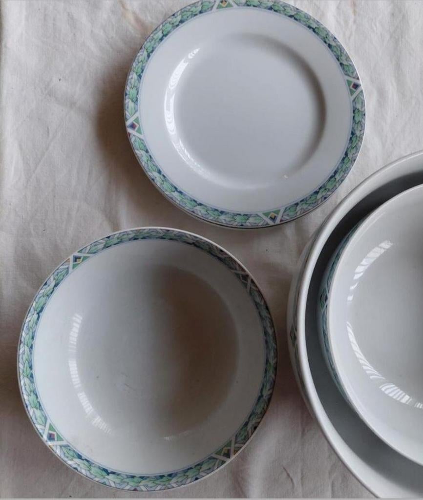 Arzberg Germany witte borden schalen groene blauwe rand, Ophalen of Verzenden, Overige stijlen, Porselein, Schaal of Schalen