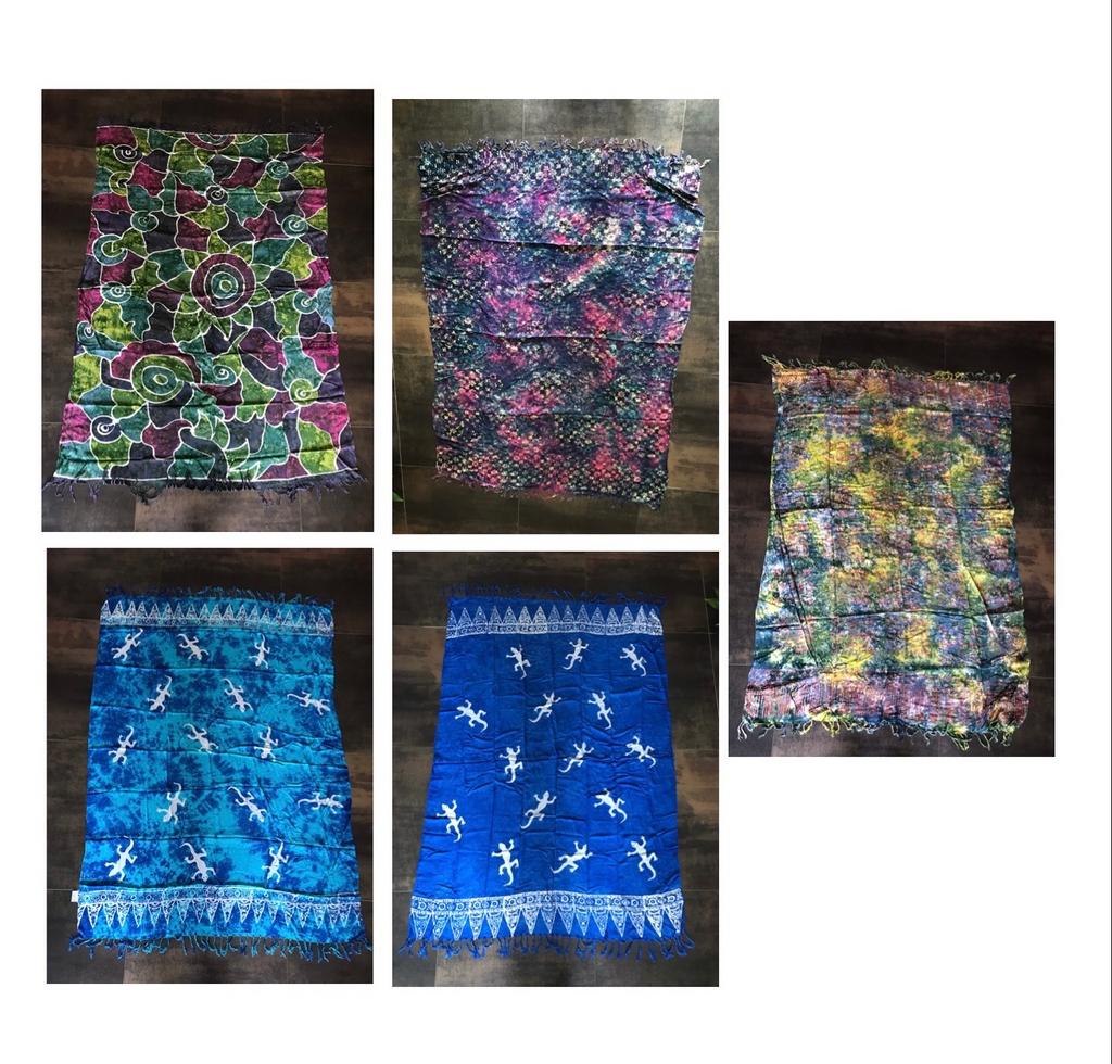 5 x Sarong batik stranddoek  - Blauw/Groen/Geel, Ophalen of Verzenden, Zo goed als nieuw, Blauw, Overige typen