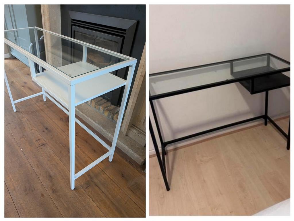 Wit of zwart metalen sidetable met glazen plaat, Ophalen, Zo goed als nieuw