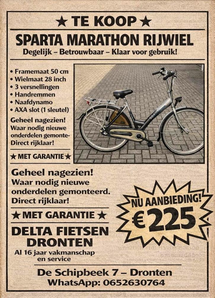 Nette Sparta Marathon
Framemaat 50cm
3 versnellingen, Fietsen en Brommers, Fietsen | Dames | Damesfietsen, Sparta, Versnellingen