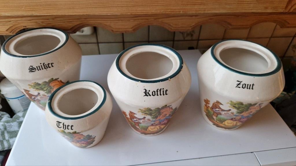Vintage voorraadpotten: Suiker, Koffie, Thee, Zout, Antiek en Kunst, Ophalen of Verzenden