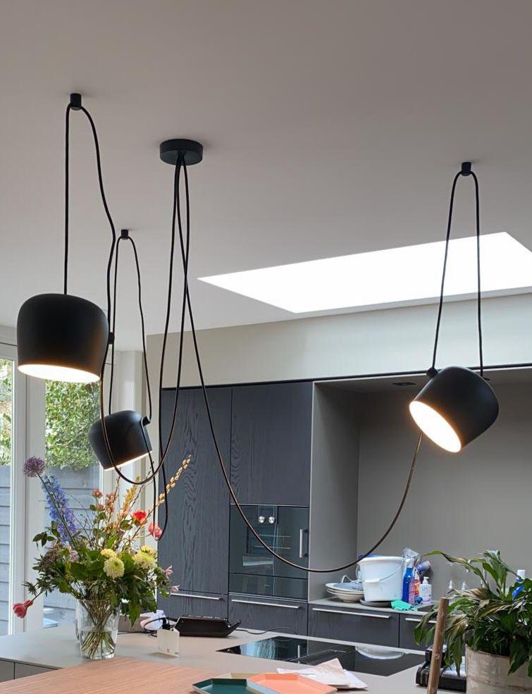 Flos Aim hanglamp set (3 stuks) zwart, Huis en Inrichting, Lampen | Hanglampen, Ophalen, Zo goed als nieuw, Minder dan 50 cm