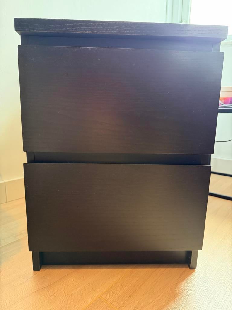 IKEA Malm nachtkastje met 2 lades - zwart, Gebruikt, 45 tot 65 cm, Hout, 55 tot 70 cm