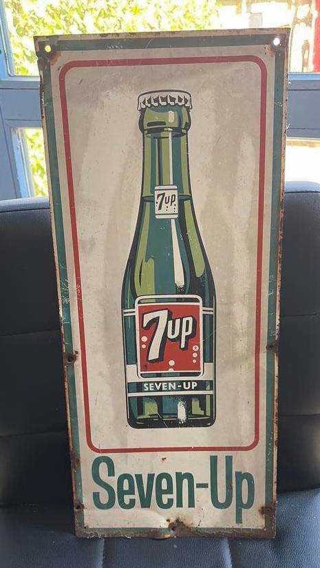 7 UP frisdrank reclamebord blik jaren 50/60 in mooie staat, Ophalen of Verzenden, Gebruikt, Reclamebord