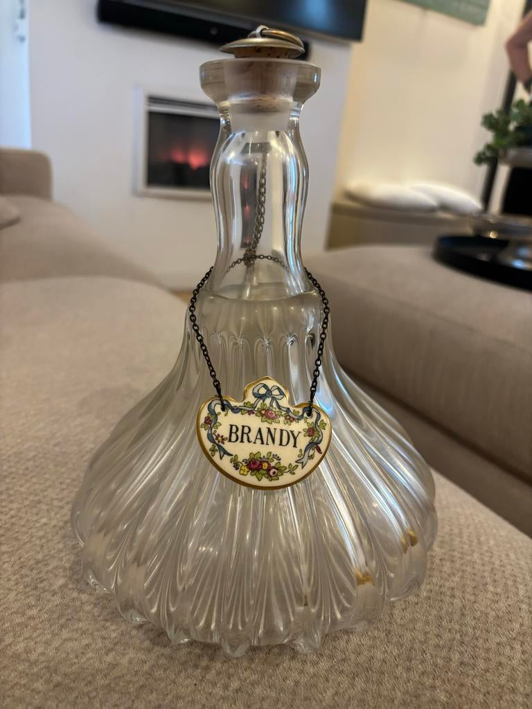 Glazen karaf met Coalport hanger, Antiek en Kunst, Ophalen of Verzenden