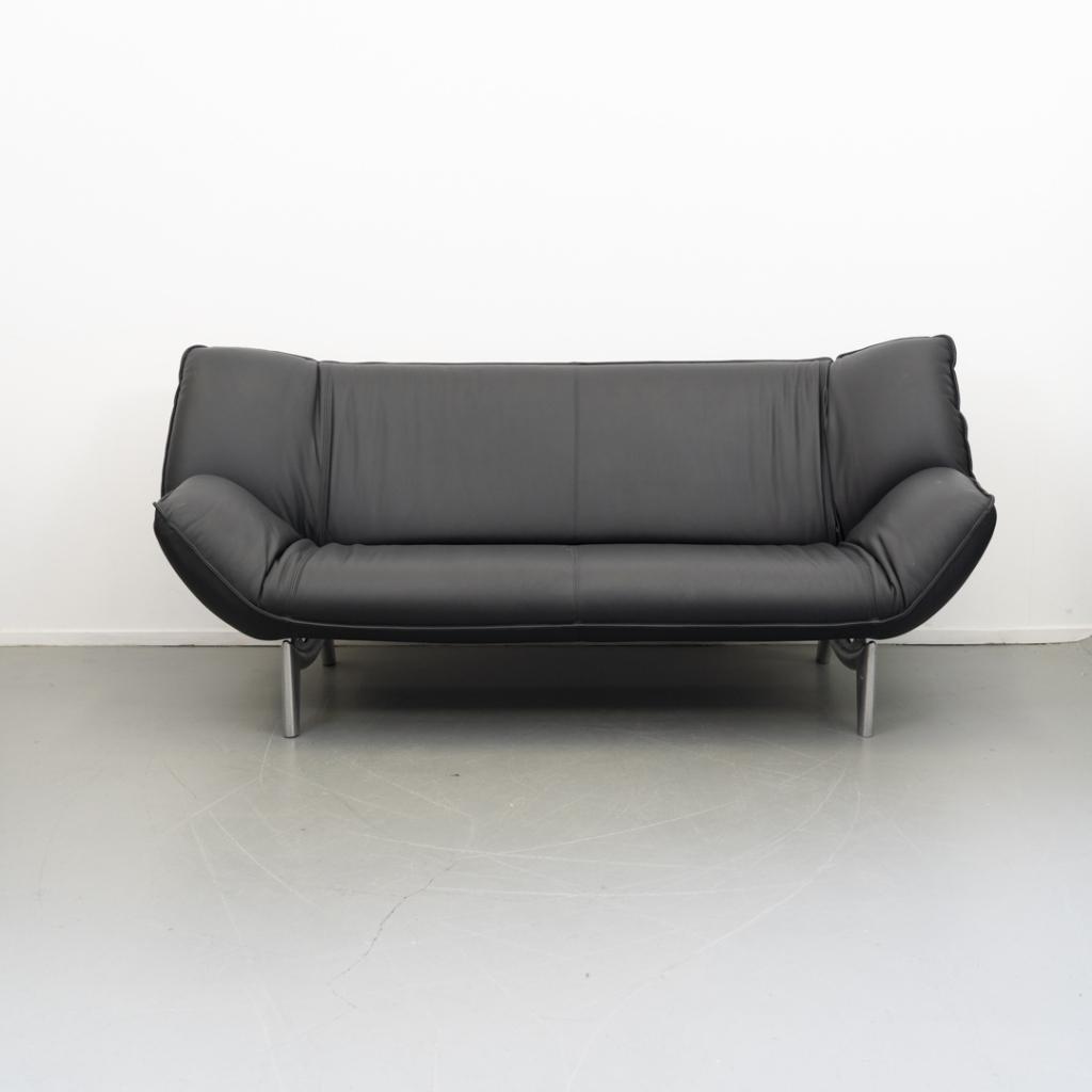 2x Leolux Tango 3-zits/223cm Bank Zwart Leer - Gepolijst, Niet ingevuld, Niet ingevuld, Driepersoons, 75 tot 100 cm