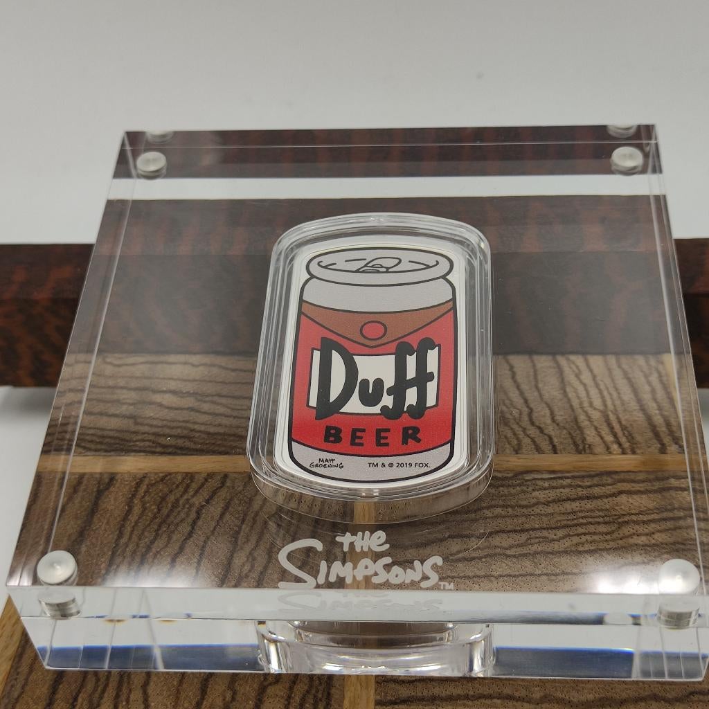 2019 The Simpsons Duff Beer Pert Mint 1 oz zilver, Ophalen of Verzenden, Zilver