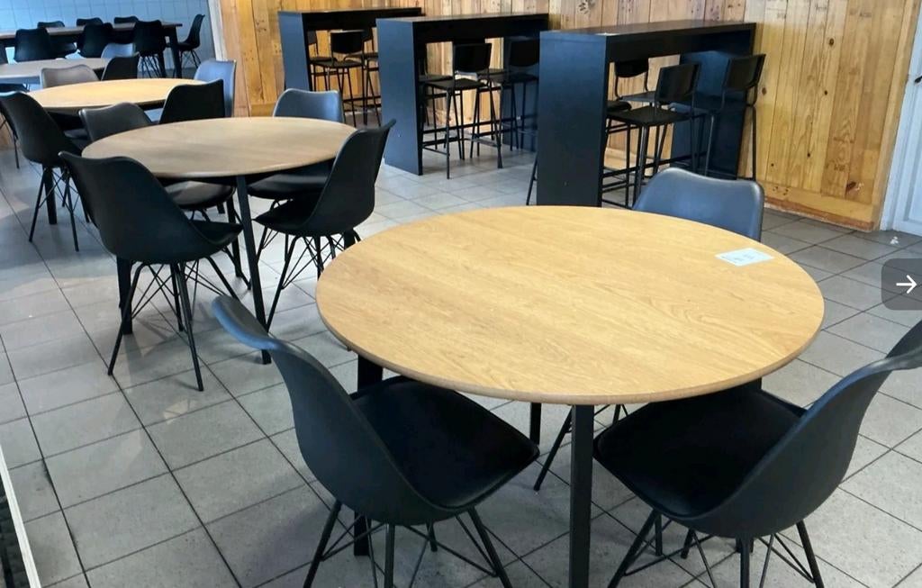 Ronde kantinetafel met zwarte poten, 105 cm, Ophalen, Rond, Vier personen, 100 tot 150 cm