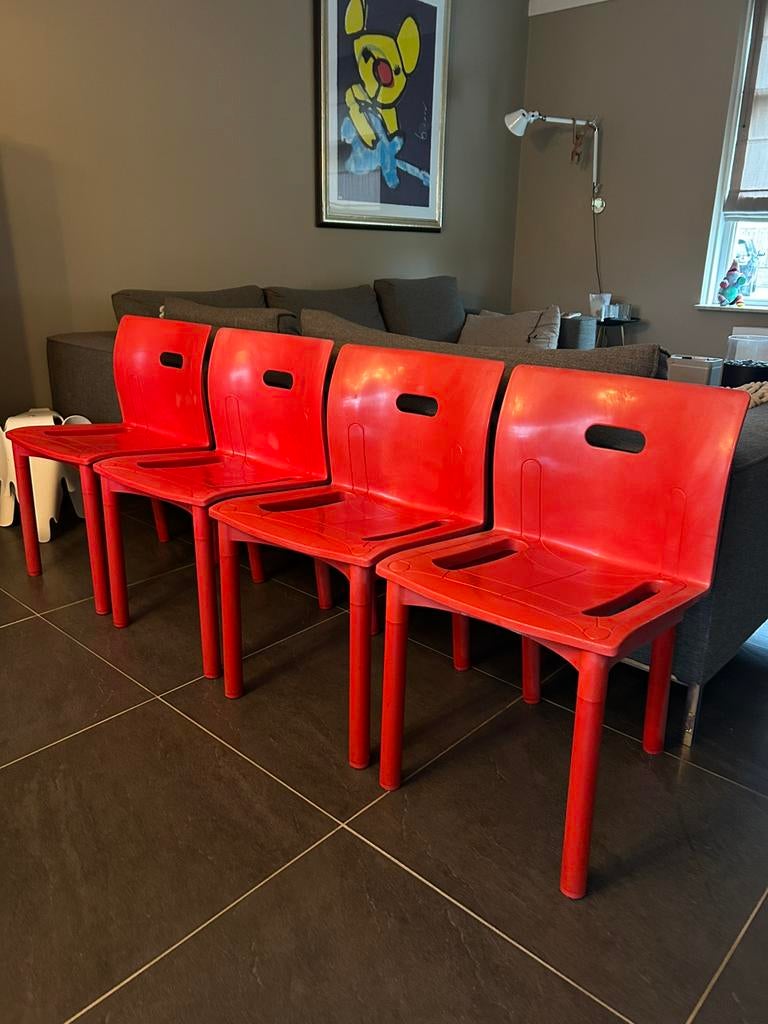 4 vintage Kartell stoelen - Anna Castelli Ferrieri, Ophalen, Zo goed als nieuw, Rood