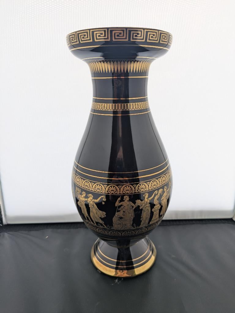 Vintage zwart en goude vaas handgemaakt in griekenland, Ophalen