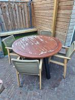 Ronde tuintafel met 4 stoelen, Ophalen, Zo goed als nieuw, Hout