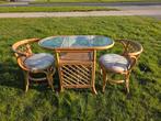 Vintage retro rotan Bohemian bistroset tafel met 2 stoelen, Ophalen, Huis en Inrichting