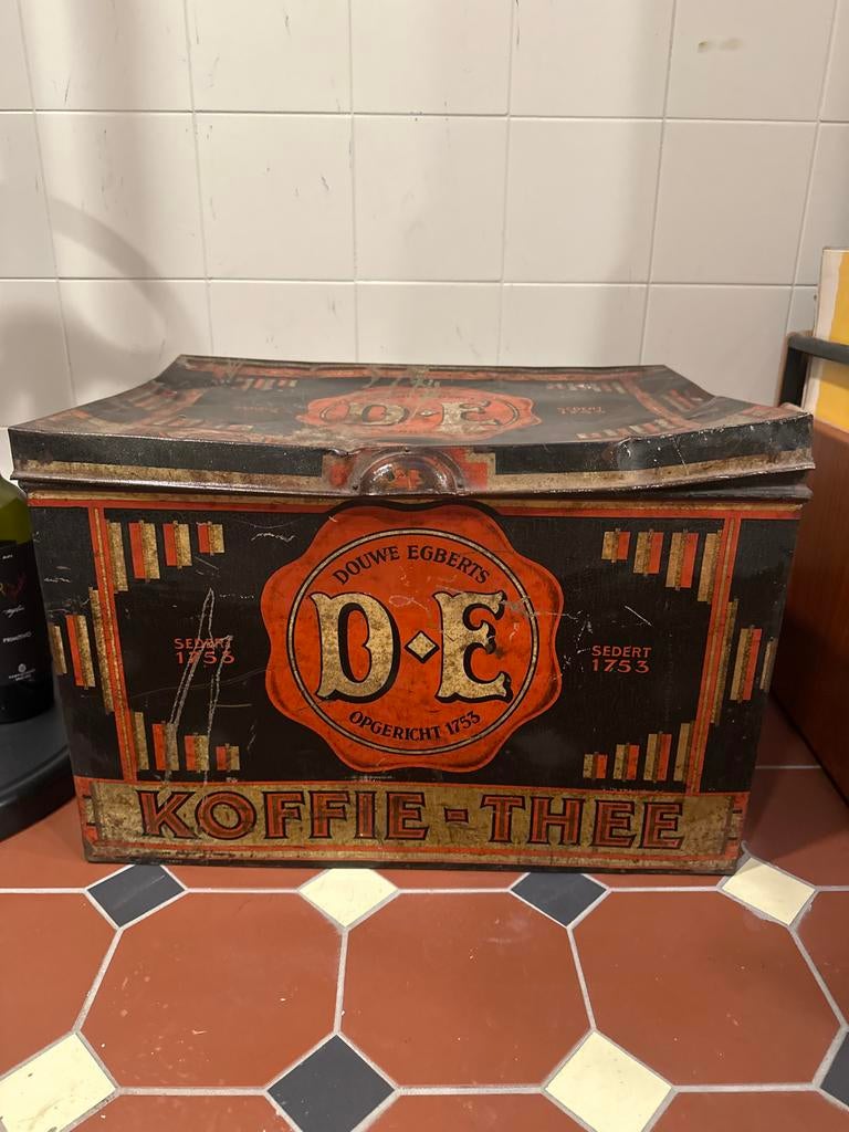 Vintage Douwe Egberts Koffie-Thee Blik - Oude reclame, Verzamelen, Ophalen, Gebruikt, Koffie, Douwe Egberts