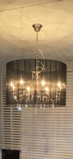 Zwarte kroonluchter lamp met kristallen, 60 cm doorsnee, Verzenden, Gebruikt, Metaal