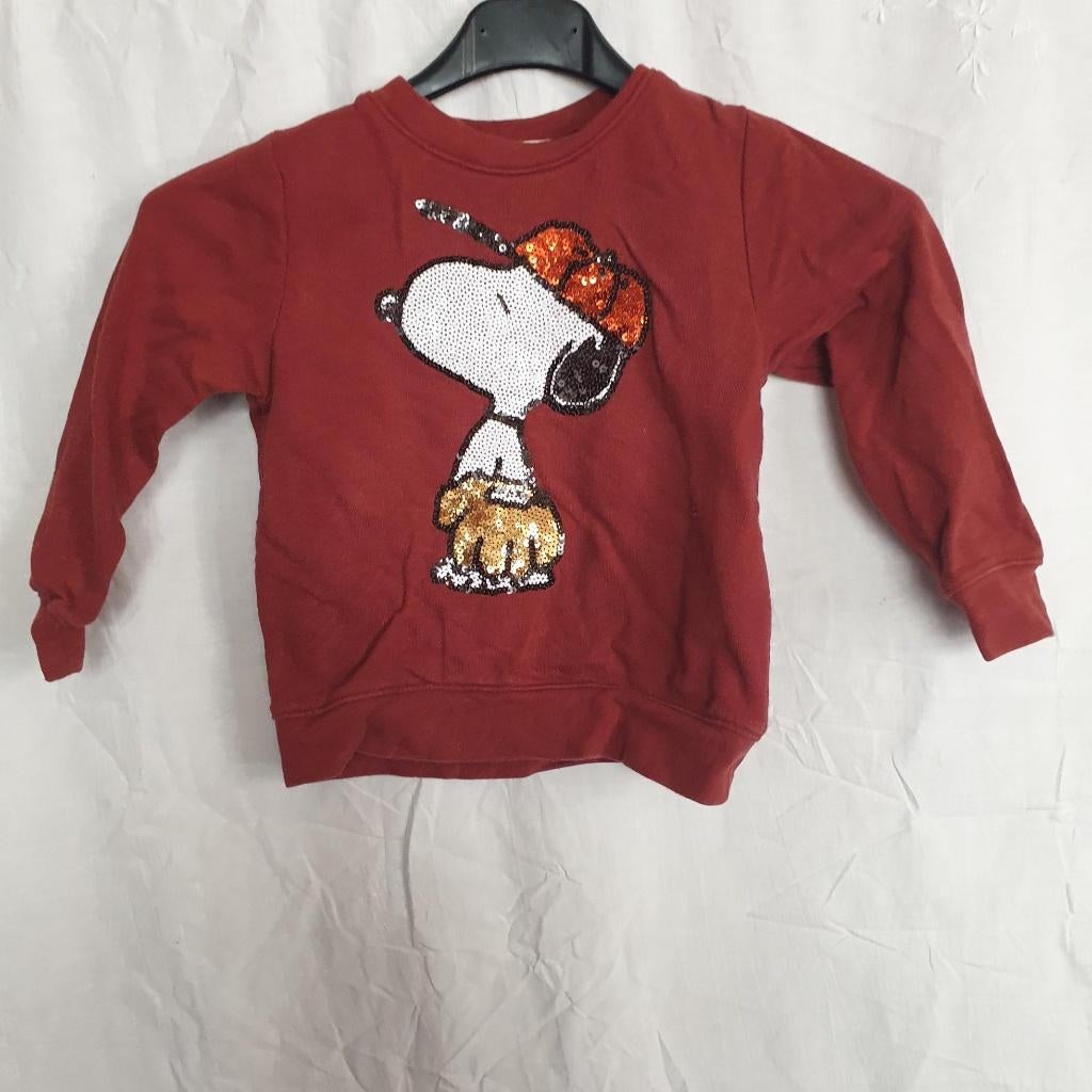 Stoer truitje met snoopy van pailettes. Mt 98. Merk H&M, Meisje, ., Ophalen of Verzenden, Zo goed als nieuw