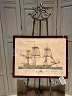 18 eeuws handgekleurd kopergravure, engels koopvaardijschip, Ophalen