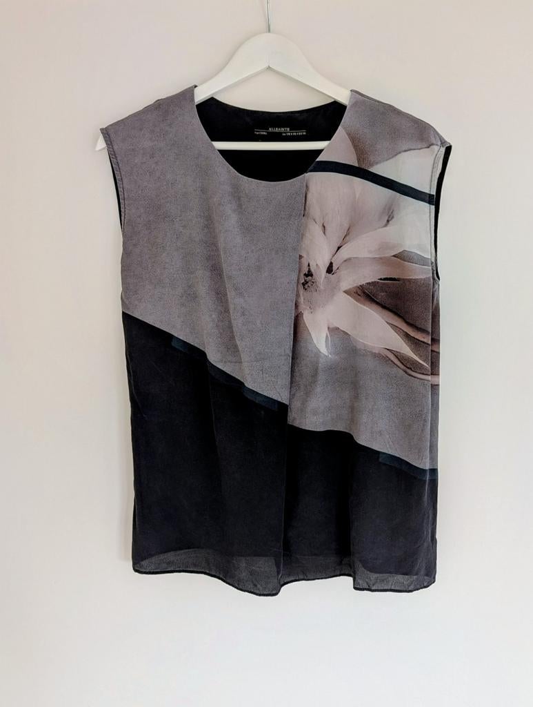 Vintage AllSaints Blouse – 100% Zijde – Italiaanse print, Kleding | Dames, All Saints, Ophalen of Verzenden, Maat 36 (S), Zonder mouw