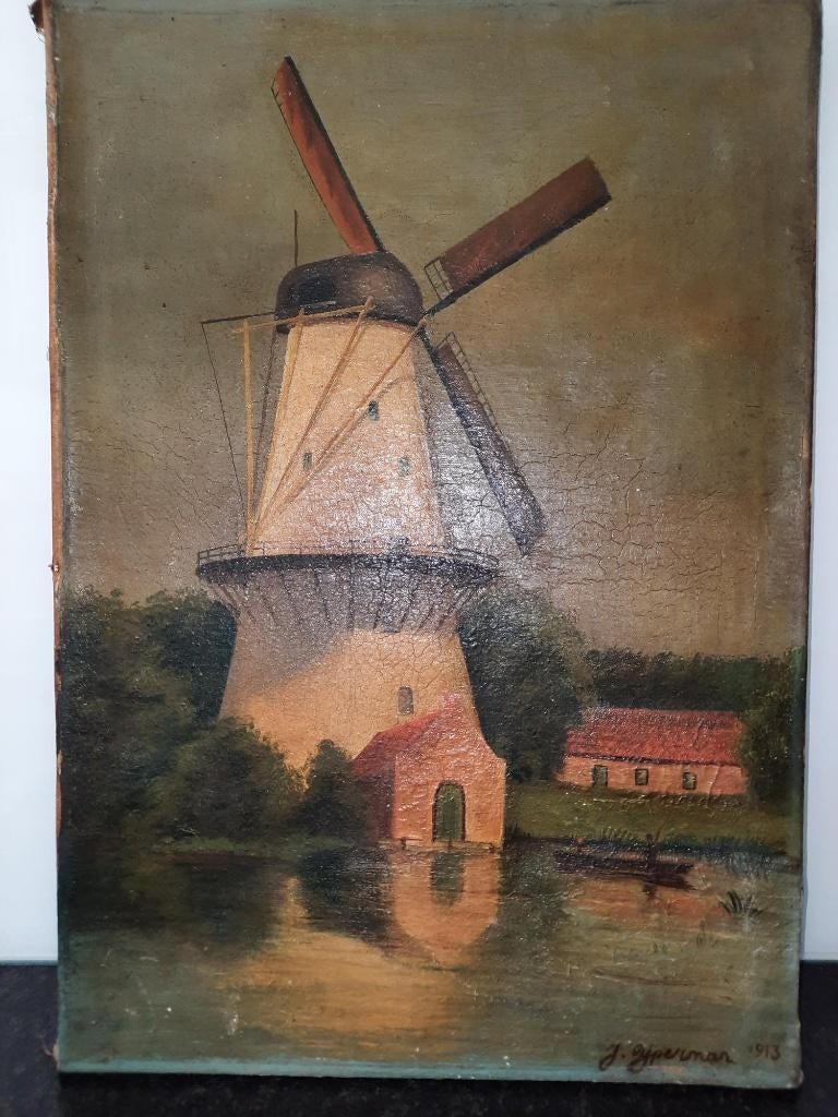 schilderij J. Yperman 1913 molen De Hoop Middelburg Zeeland, Verzenden