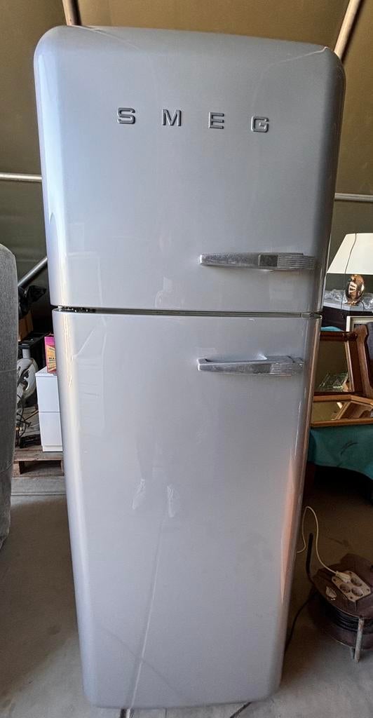 Smeg vintage grijs koelvriescombinatie, 200 liter of meer, 60 cm of meer, Met aparte vriezer, Zo goed als nieuw