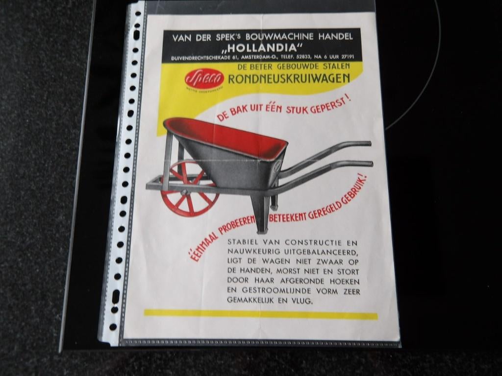 Folder Rondneuskruiwagen Speco Hollandia 1947, Boeken, Verzenden, Zo goed als nieuw, Folder