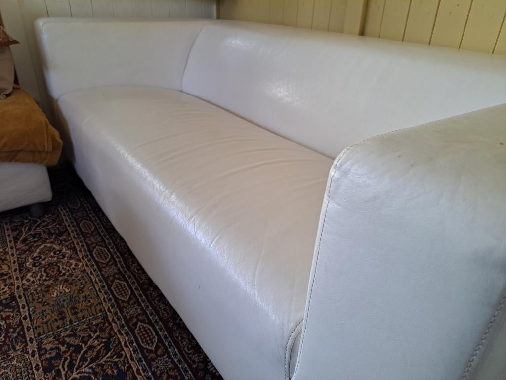 Witte leren bank, Huis en Inrichting, Ophalen, Gebruikt, 150 tot 200 cm, Tweepersoons