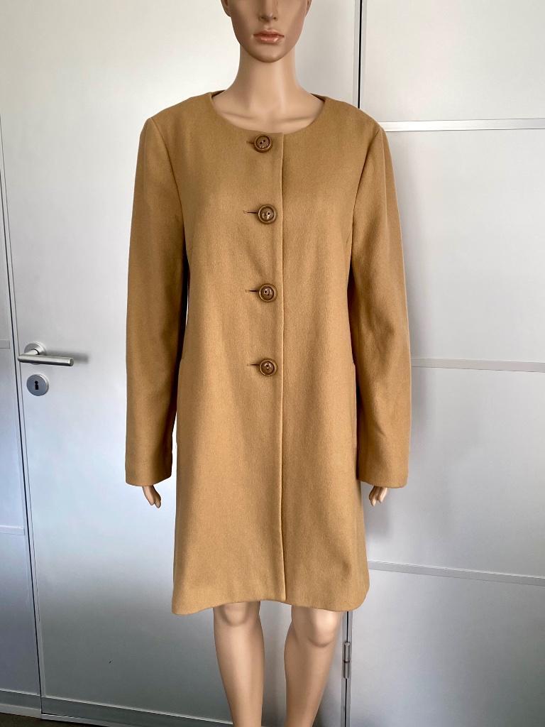 J497 Wollen lange jas maat 40=M winterjas winter wol beige, Maat 38/40 (M), Beige, Ophalen of Verzenden, Zo goed als nieuw