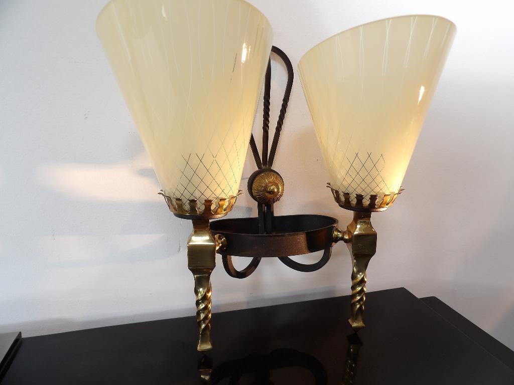 Fifties grote Wandlamp messing, Italië, Ophalen of Verzenden