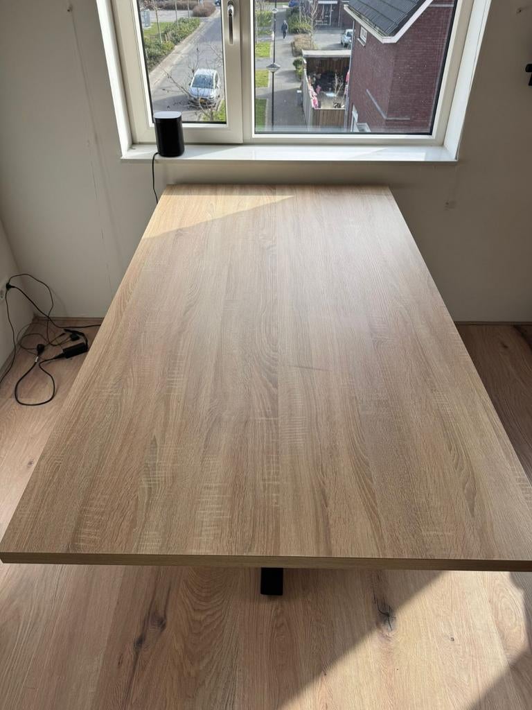 Eettafel hout met zwart metalen onderstel 87x231 cm, Huis en Inrichting, Tafels | Eettafels, 200 cm of meer, 50 tot 100 cm, Zo goed als nieuw