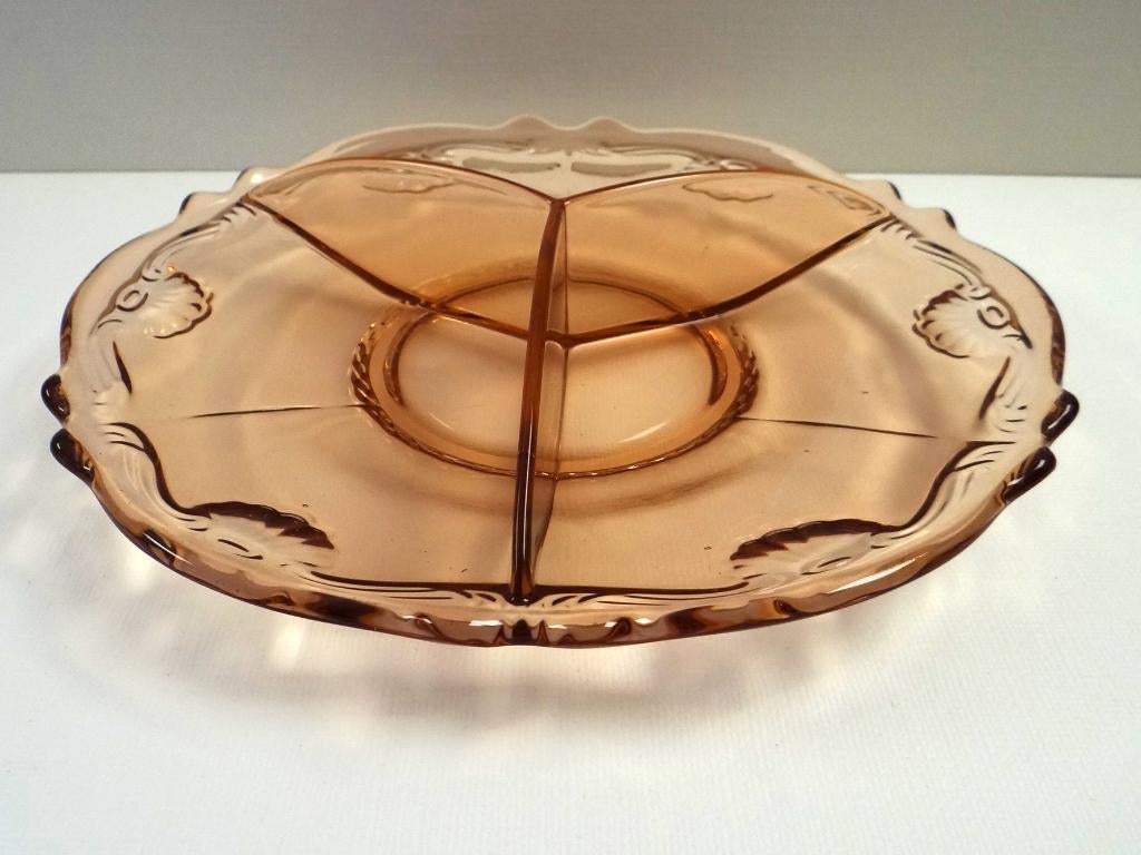 3 vaks schaal roze persglas, Antiek en Kunst, Ophalen of Verzenden