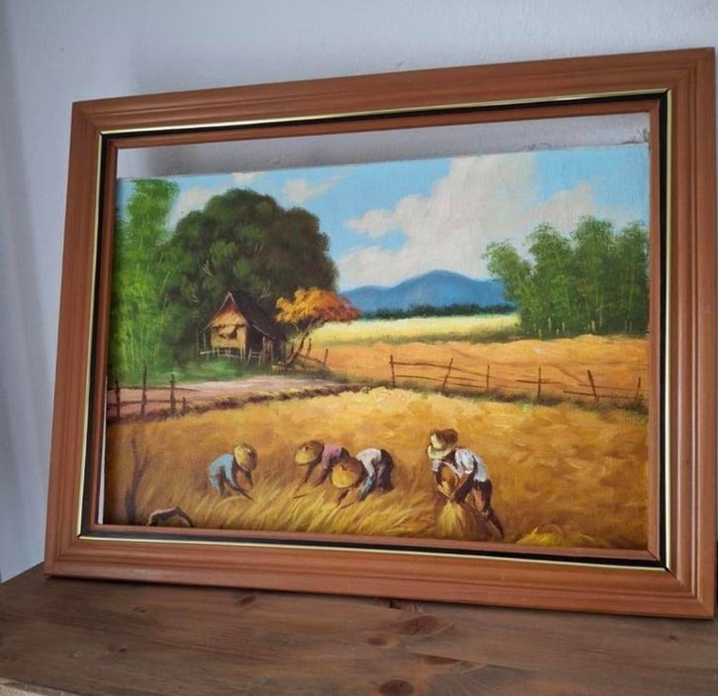 Antiek handgeschilderde schilderij gesigneerd moet weg, Ophalen of Verzenden