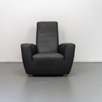 2x Label Longa Fauteuil Zwart Leder - Eikenhouten Pootjes, Niet ingevuld, Niet ingevuld, 75 tot 100 cm, Ophalen of Verzenden