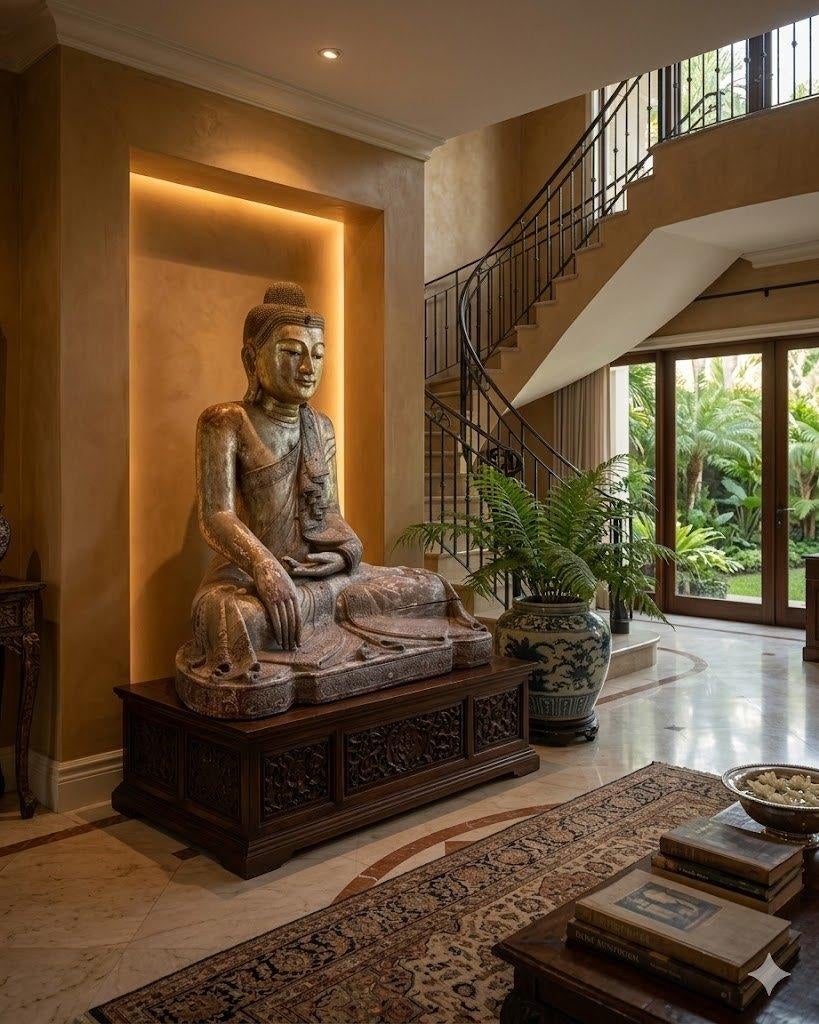 Grote Antieke Houten Boeddha 120 – Mandalay ingelegde ogen, Huis en Inrichting, Woonaccessoires | Boeddhabeelden, Ophalen of Verzenden