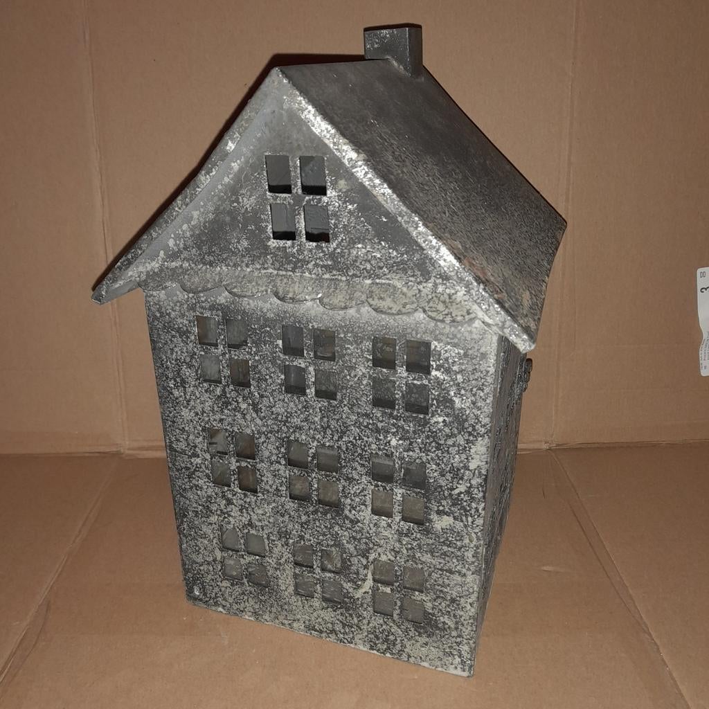 Decoratief huis van metaal - Kandelaar, Gebruikt, 25 tot 50 cm, Grijs, Ophalen of Verzenden