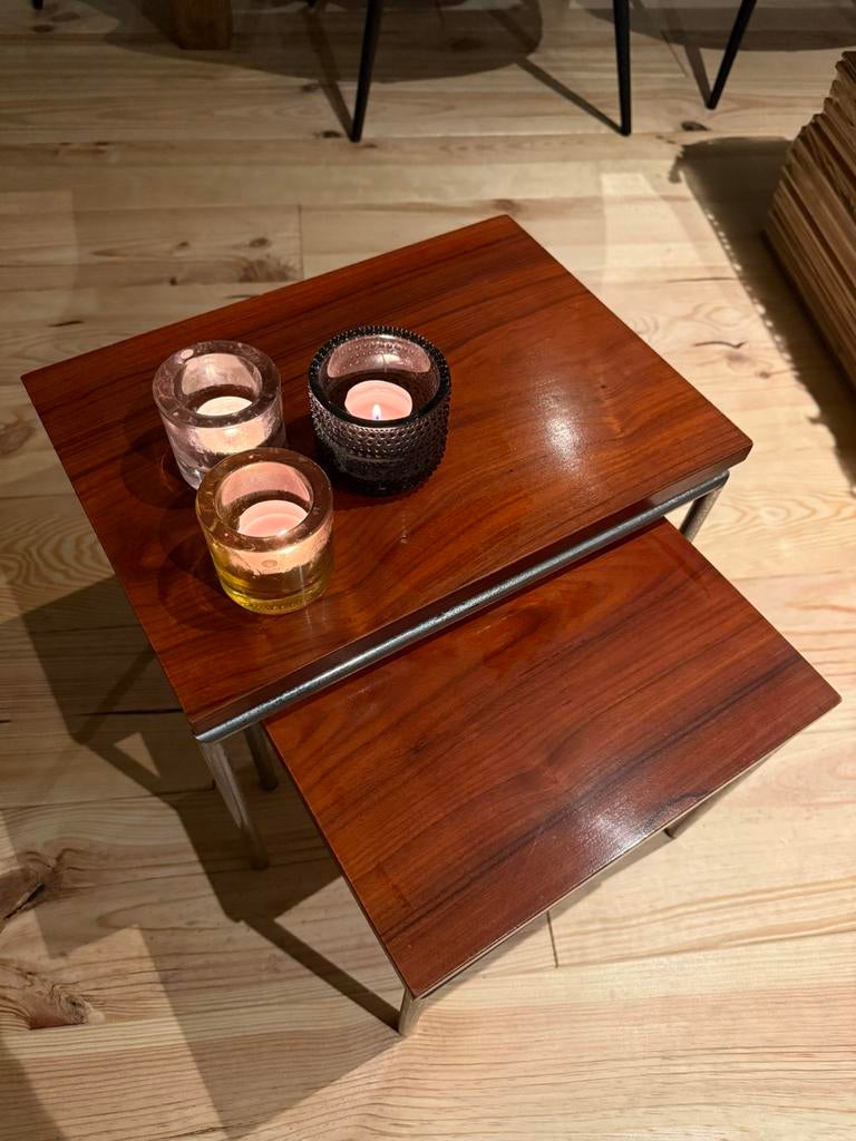 Retro vintage Mimiset nesttafels jaren 60 - Palissanderhout, Ophalen, 50 tot 100 cm, Zo goed als nieuw, Minder dan 50 cm