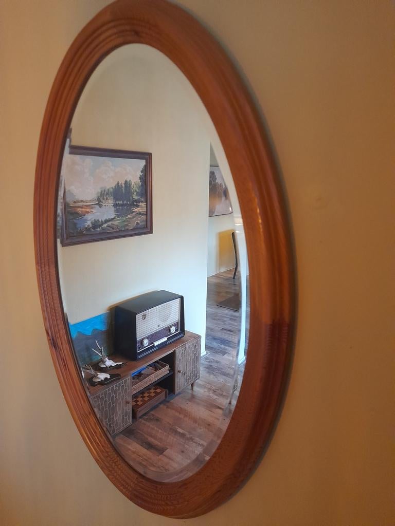 Ovale spiegel eiken, Ophalen of Verzenden, Ovaal, Minder dan 100 cm