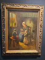 Schilderij C. Bouter - Interieur met figuren, Antiek en Kunst, Kunst | Schilderijen | Klassiek, Ophalen of Verzenden