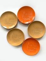Vintage Kaasfondue Borden - Set van 5 - Okergeel & Oranje, Keramiek, Ophalen of Verzenden, Zo goed als nieuw, Bord(en)