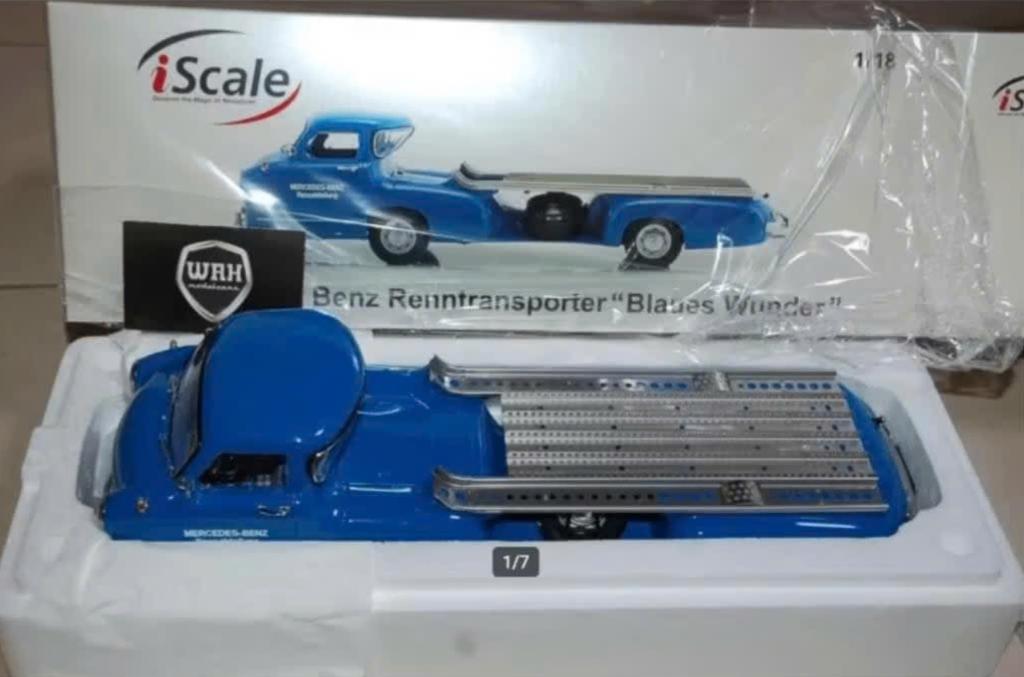 1:18 MERCEDES RENNTRANSPORTER blue Iscale in box WRH, Hobby en Vrije tijd, Modelauto's | 1:18, Verzenden, Zo goed als nieuw, Auto
