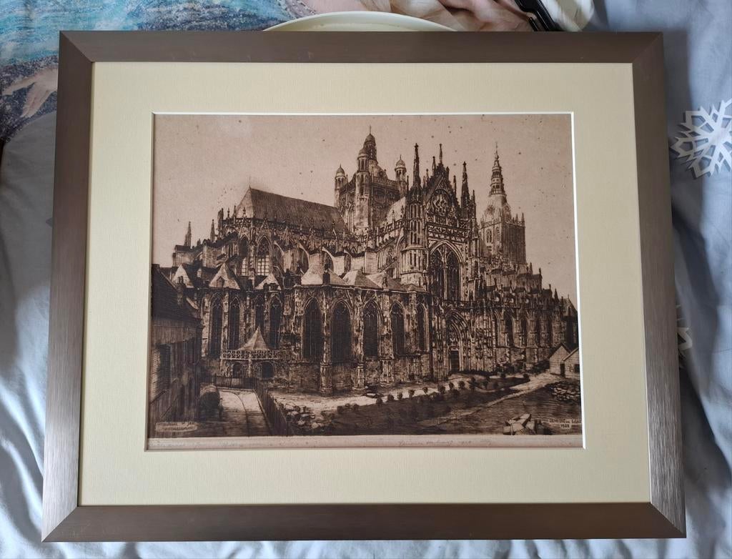 Ets van de Sint-Jan in Den Bosch, Hendrik de Laat, 1928, Antiek en Kunst, Ophalen, Stadsgezicht, 1900 - 1949