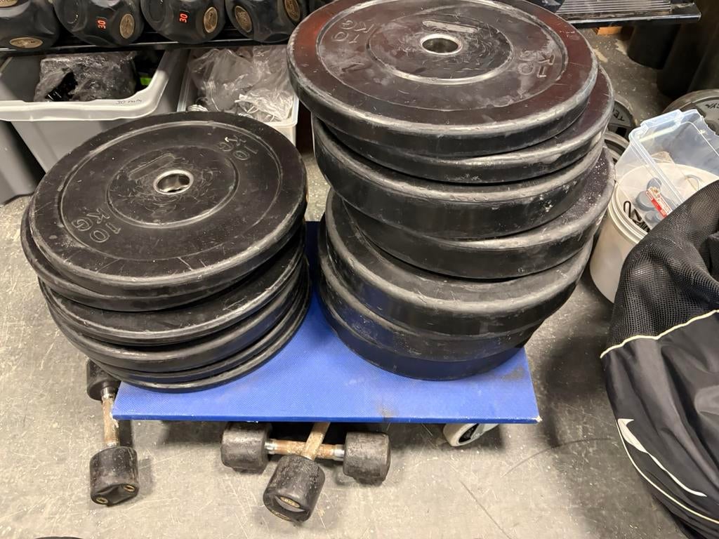 Bumperplates 140 kg olympische halter schijven, Sport en Fitness, Fitnessmaterialen, Ophalen, Halterschijven, Gebruikt, 140 kg
