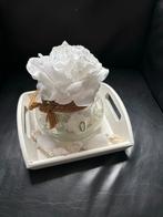 Decoratieve set: Witte roos, glazen potje en dienblad, Ophalen of Verzenden, Wit, Glas, Landelijk