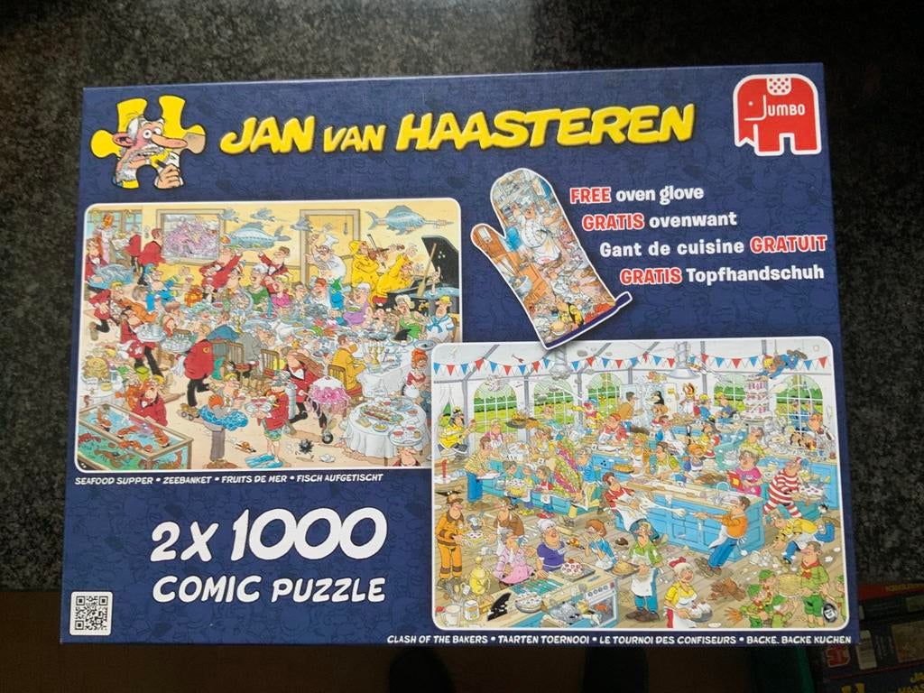 Jan Haasteren puzzels 1000 stukjes (zeebanket en taarten), Ophalen of Verzenden, 500 t/m 1500 stukjes, Zo goed als nieuw