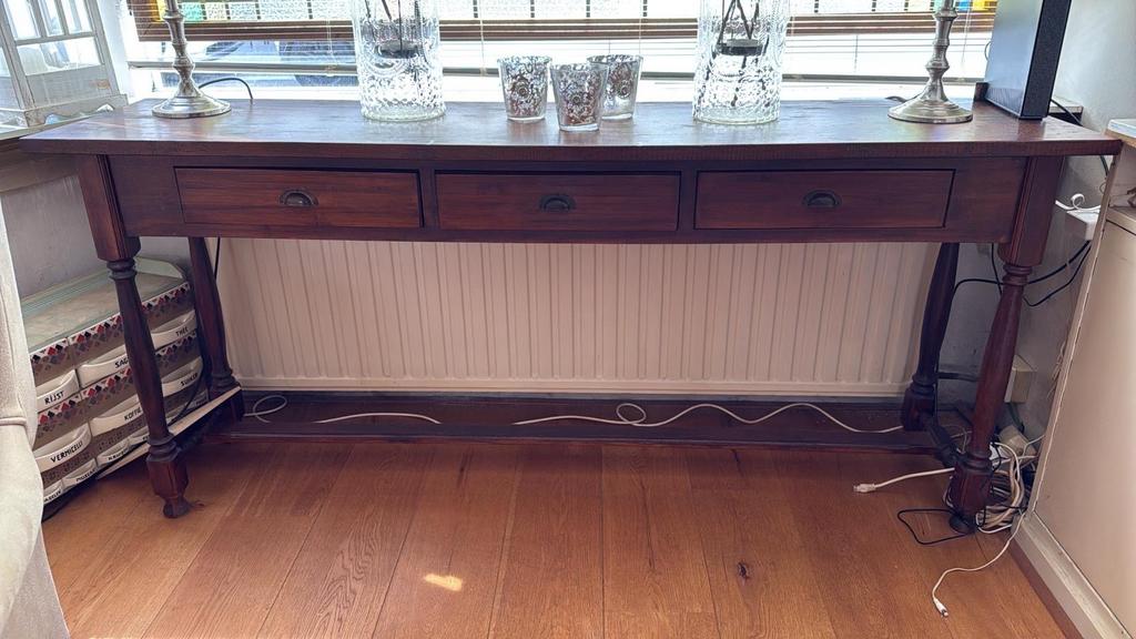 Massief houten sidetable met 3 lades, Ophalen, Gebruikt, 75 cm of meer, 60 cm of meer