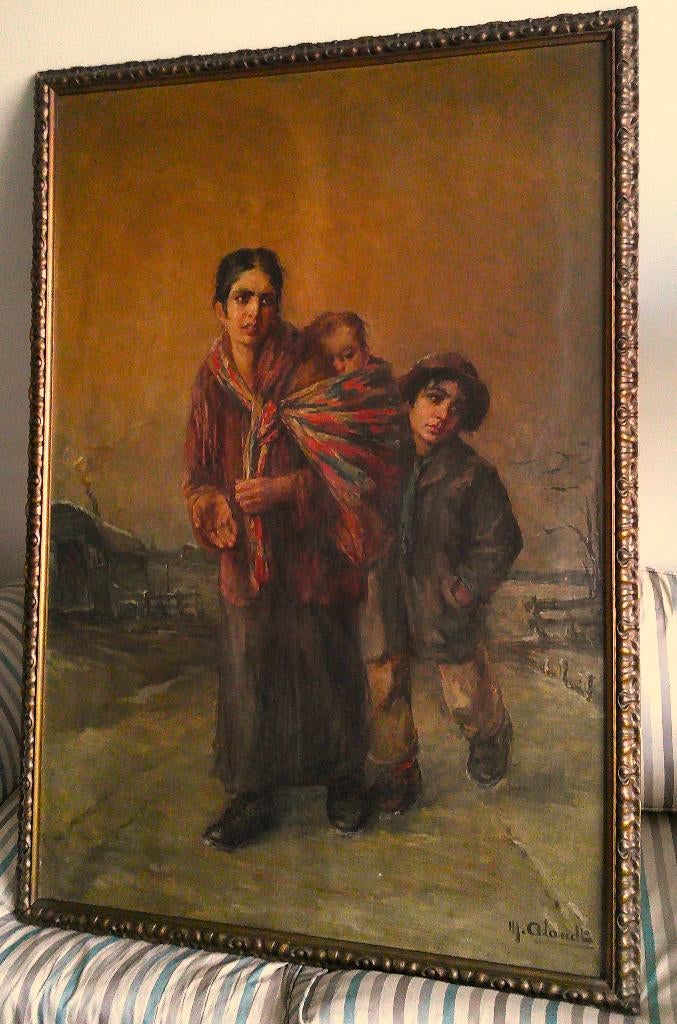 Bedelende kampbewoonster / kinderen - Max. Alandt 1875-1930, Antiek en Kunst, Kunst | Schilderijen | Klassiek, Ophalen