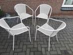 Set van 4 witte metalen tuinstoelen,retro/industrieel,netjes, Ophalen, Gebruikt, Metaal, Stapelbaar